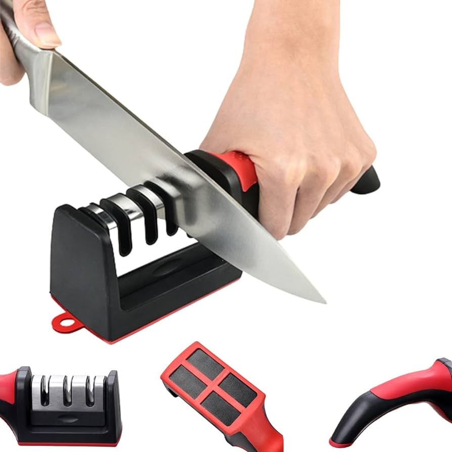 Professional Stainless Steel Knife Sharpener With 3 Sharpeners. - Geovelle